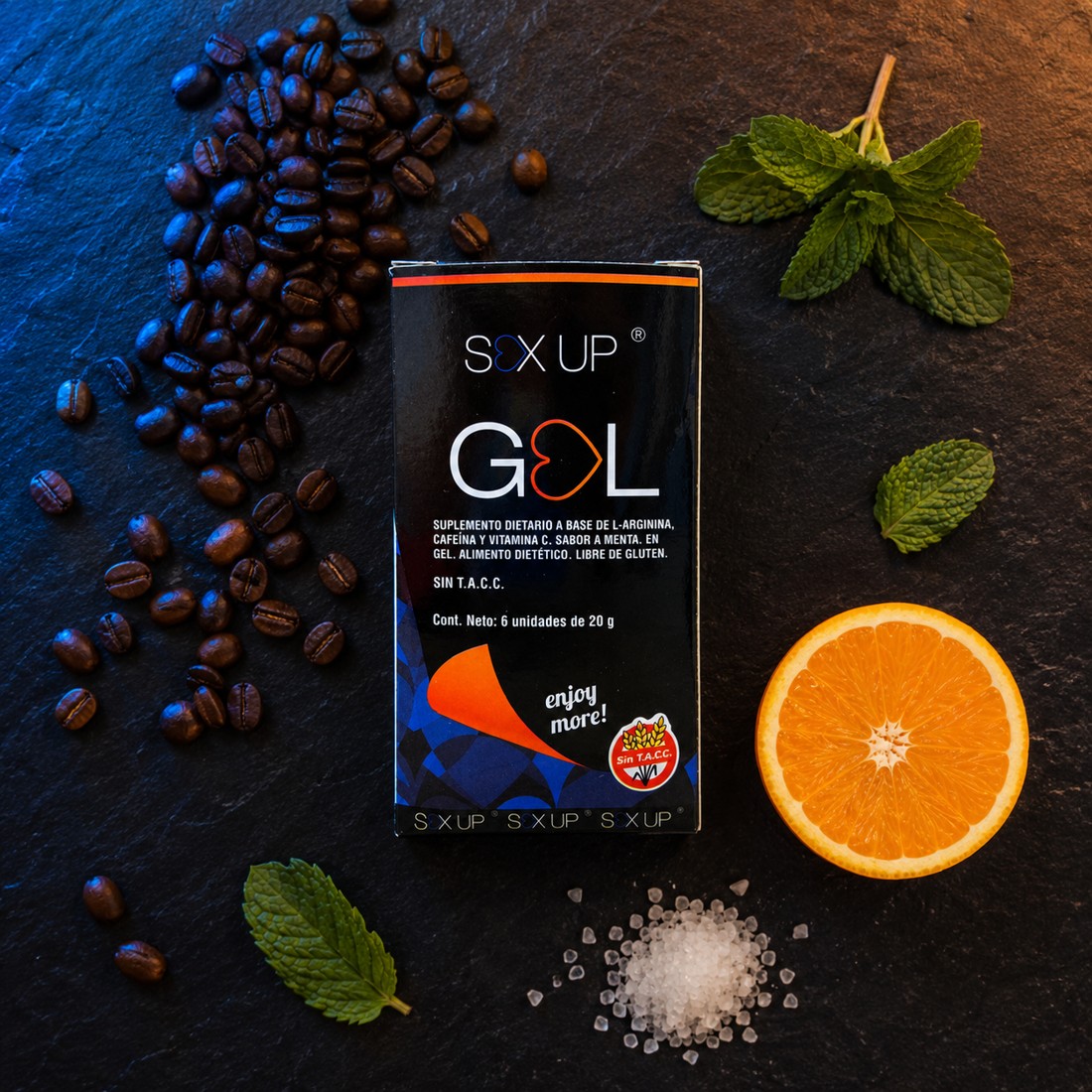 SexGel con café, naranja, menta y cristales de L-Arginina